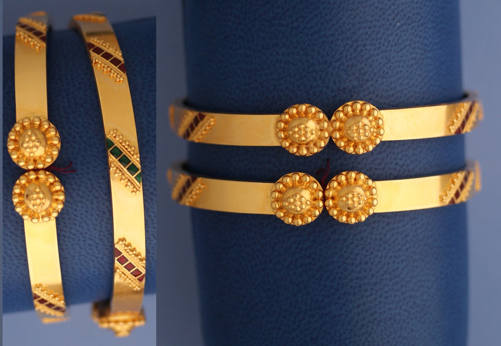 Gold bangle bracelet with granulation